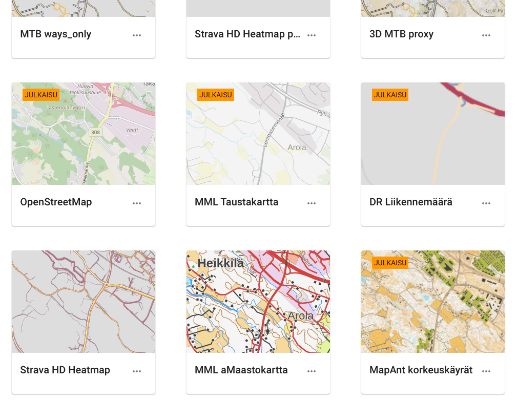 Trailmap-sovelluksen "Omat Kartat"