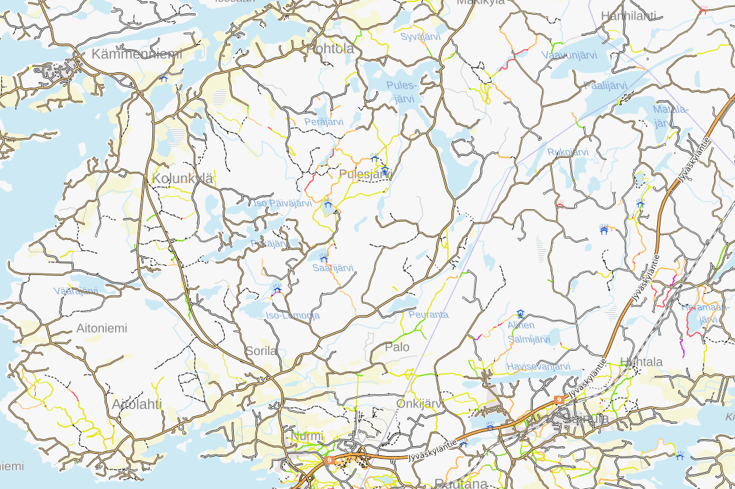 Teiskon metsäautotie ja polkuverkostoa